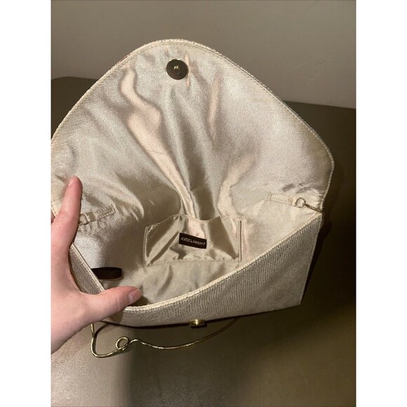 Kate Landry Cream Gold Chain White Jewel Stone Convertible Cocktail Clutch Purse - Picture 7 of 10